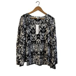 $209 PARKER Arcus Black & White Chiffon Blouse Layered Hem Size Large Brand New